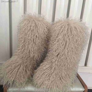 Boots 2022 Women's Winter Snow Boots Outdoor Artificial Wool Boots Luxury Fur Curled Fur Boots Women's Fur Warm Platform Shoes Large Size 46 Z230805