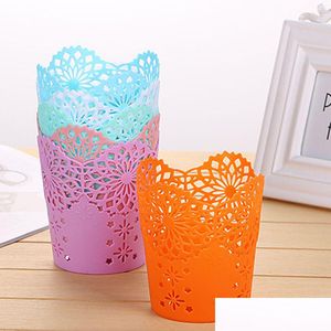 Schreibtisch Schubladenorganisatoren Großhandel Hohle Blume Pinsel Lagerung Stift Bleistift Topf Halter Container Organizer Büro Dekoration Geschenk 7 Colo DHX2B