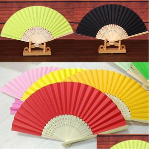 Party Decoration Summer Colors och Held Fan Blank White DIY Paper Bamboo Folding For Hand Practice Calligraphy Painting Ding Wedding DH7ZT