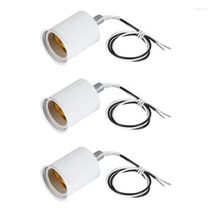 Lamp Holders 3X E27 Ceramic Screw Base Round LED Light Bulb Socket Holder Adapter Metal With Wire White