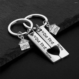Keychains 2pcs Home Keychain Engraved Our First House Keyring 2023 Couples Housewarming Gifts Lovely Gift For Owners