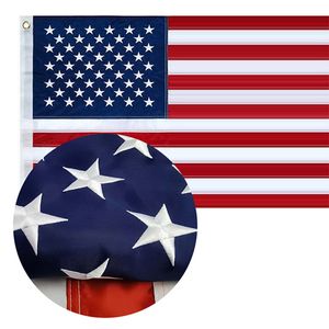 Banner Bandiere Bandiera americana La bandiera nazionale degli Stati Uniti Stelle ricamate all'aperto Strisce cucite Nylon impermeabile 3x5FT Occhielli in ottone 230804