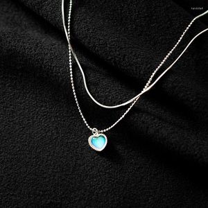 Cadenas moda borla piedra lunar corazón encanto colgante collar para mujeres niñas joyería gargantilla D596