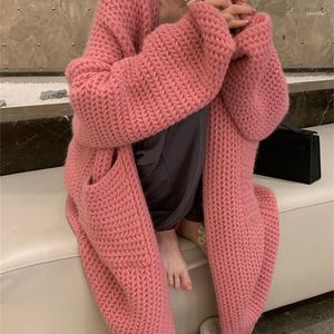 Women's Knits 2023 Korean Style Lazy Wind Knitted Sweater Autumn Winter Loose Big Pocket Cardigan Outerwear Thick Needle Knitwear