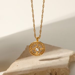 Octagon Star Titanium Steel Necklace Stainless Plated 18K Gold Zircon Hollow Pendant Women's Necklace