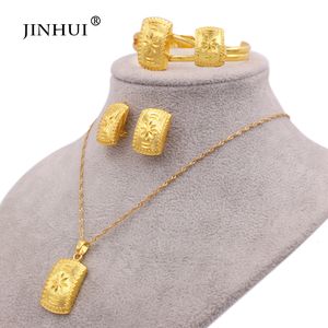 Conjuntos de joias de casamento Conjuntos de joias Colar brincos Anel pulseiras conjunto de joias de ouro africano para mulheres noivas etíope Dubai presente de casamento 230804