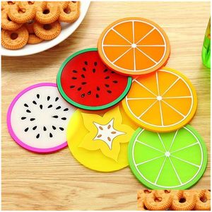 Mats Pads Cute Fruit Shape Coaster Sile Cup Pad Slip Insation Portabevande Tovagliette per Natale Tavolo da cucina Drop Delivery Hom Dh0Ql