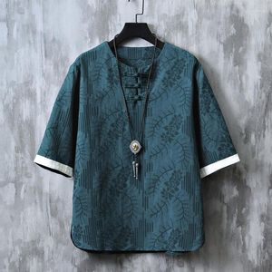 Men's T Shirts Chinese Style Summer Tang Suit Top Short-Sleeved T-shirt Ancient Zen Clothes Lay Buddhist