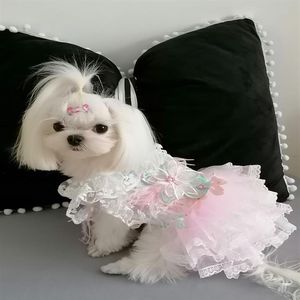 Ręcznie robione ubrania odzieży dla psa sześć płatków pióra seksowna tiul koronkowy kołnierz spódnica księżniczka sukienka Pet Cat 2 Choice300z