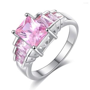 Anelli a grappolo Gioielli di moda placcati in argento Anello di colore viola rosa Dolce per le donne Fidanzamento Cubic Zirconia