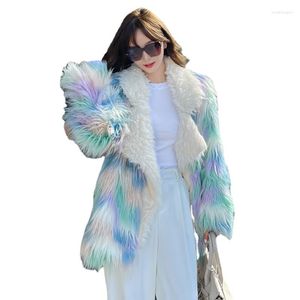 Cappotto in lana di agnello in pelliccia da donna Abbigliamento con pannelli finti a cinque colori Inverno Donna Risvolto in toca di media lunghezza europeo e americano