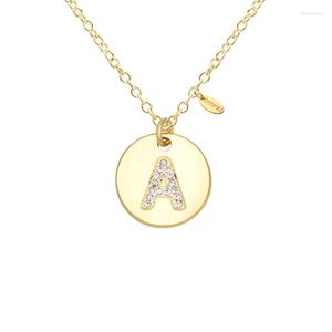 Pendant Necklaces Single Letter Jewelry Rose Gold Color Statement Letters Zirconia Round Nameplate Women Girls Initial