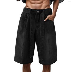 Shorts Masculino Lazer Jeans Curto Calções de Trabalho Soltos Calças Joelheiras Americanas Tubo Reto Calças Elásticas na Cintura Casual Uso Diário