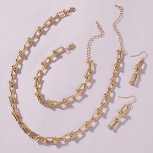 Wedding Jewelry Sets MINAR Minimalist Chic Linked Chain Pendant Necklace Bracelet Earring Set for Women Gold Color Alloy Choker Necklaces 230804