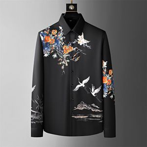 Çin tarzı çiçek gömlek erkekler için yüksek kaliteli uzun kollu rahat gömlek ince fit iş resmi elbise gömlek 2023