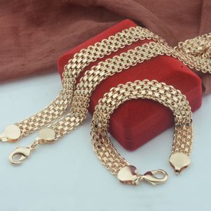 Hochzeitsschmuck-Sets, 1 großes Set, 10 mm, 12 mm, Damen-Herren, 585er-Roségold, klobiges Armband, Kettenlinie, Halskette 230804