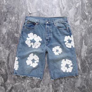 Mens denim tårar jeans denim tår blommor prins dimma shorpans smala män denim sree hip hop tvättade sraigh syle kapok diamant denim 159