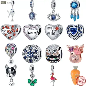 925 Silver Fit Pandora Charm 925 Bracelet My Wife Mom Blue Turtle Eye Feather Helicopter charms For pandora charms jewelry 925 charm beads accessories