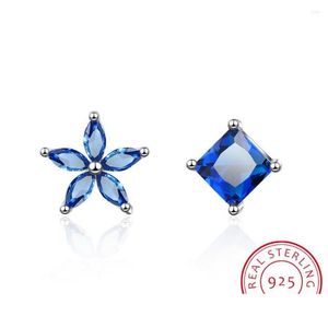 Kopfbedeckungen Ohrstecker Asymmetrische einfache blaue Blume 925 Silber Nadel Zirkon für Frauen Mädchen Boucle Doreille S-E648 Drop Lieferung Pa Dhiob