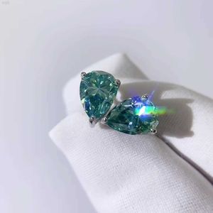 Hip Hop Luxury Iy Jewelry 925 Sterling Silver Vermeil Moissanite örhängen isad VVS Diamond Green Blue Pear Cut Stud Earring