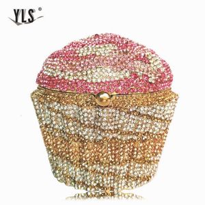 Bolsa de noite Mini Cupcake Clutch Luxo Crystal Bridal Wedding Purse Fashion Cocktail Party Diamond Minaudiere Handbag 230804