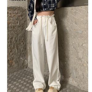 Women's Jeans White Vintage Wide Leg Fashion Baggy High Waist Straight Pants Street Mopping Denim Trouser Ladies Summer