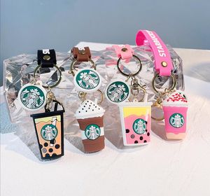 Cartoon Bubble Tea Coffee Silicon Pendant Jewelry Key chain Backpack Ornament Car key Ring Gifts