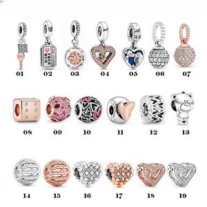 925 Sterling Silber Charm Roségold Valentinstag leuchtend handbemalt Liebe hängende Perlen DIY Frau Pandora Schmuck Zubehör Kostenlose Lieferung