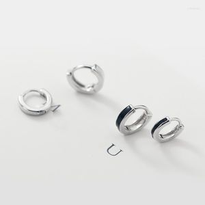 Hoop örhängen lavifam 925 Sterling Silver Simple Lim Black White Glossy Circle Short Earring Huggies Ear Jewelry