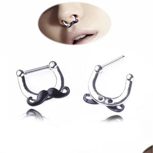 Näsringar studs Ny mode svart skägg ring falsk septum piercing båge för kvinnor faux klickare kropp smycken dropp leverans dhvxc