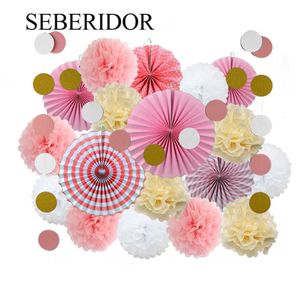 Bandeiras de banner 19 pçs/conjunto bebê menina menino chá de fraldas lembrancinhas de papel pendurado decoração de aniversário de casamento rosa azul amarelo roxo misturado ventilador pompom 230804