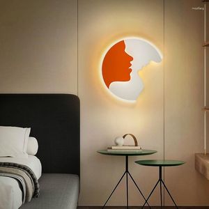 Vägglampa ansiktsform led orange blå metallbar stall sovrum gången