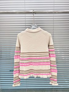 Kvinnors tröjor 2023 Autumn Winter Pink Striped Sweater Women Trundown Collar Long Sleeve Button Up Casual Vintage Elegant Knit Wear Tops 230804