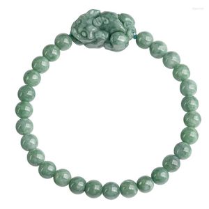 Länk armband burmesiska jade pixiu naturliga kinesiska gröna smyckesdesigner ädelsten tillbehör snidade pärla jadeit kvinnor armband