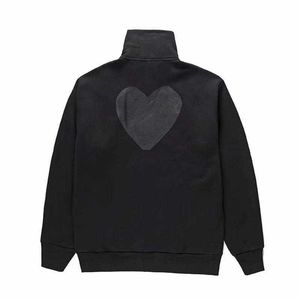 2023 New Play Peach Heart Cardigan Coat Back Large Black Heart Standing Collar Sweater for Men and Women Parent-child