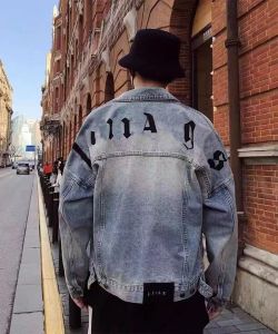 Man Denim Jacket Mens Designer Men Jackets Coat Clothing Casual Lapel Neck Long Sleeve Star Patches Vintage Fashion Slim Regular