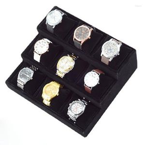 Uhrenboxen, Samt-Aufbewahrung, 9 Fächer, Organizer, Schmuck, mechanische Armbanduhren, Display-Halter, Sammlung, Zubehör, Geschenkidee