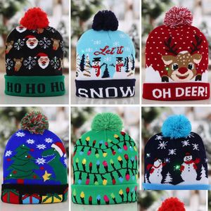 Juldekorationer LED -hattar Beanie tröja Santa Light Up Sticked Winter Hat For Kids ADT Party Warmer Cap Delivery Home Garde DH8PV