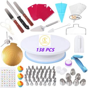 Bakning Mögel Cake Decorating Tools Set Turntable Pastry Bags Munstycke Bakware Accessories Set Tool 230804