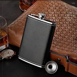 Mugs 6oz 9oz Portable Leather Covered Stainless Steel Caps for Whisky Wine Pot Men Outdoor Travel Flagon