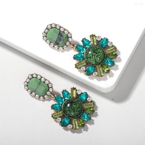 Dangle Earrings Dvacaman Vintage Luxury Green Color Rhinestone Lainstone Drop for Women Big Geometric Crystal Fashion Jewelry