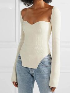 Maglioni da donna 2023 maglione lavorato a maglia con spacco laterale bianco collo quadrato manica lunga abbigliamento moda autunno femminile