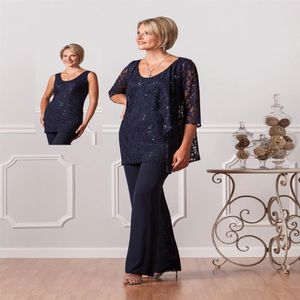 Elegante três peças de renda mãe da noiva ternos de calça com jaqueta de renda feminina ternos formais para casamentos vestidos longos Par203R