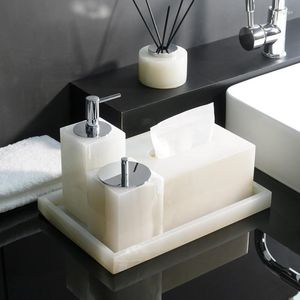 Badtillbehör Set White Micanite Badrum Luxury Soap Dish Dispenser Tissue Box Tandborstehållare Tillbehör