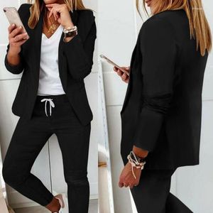 Kvinnors tvåbitar byxor Höstkvinnor Långärmad kontor Business Pendlar Formell kostym Solid Color Uniform Jacket Work Blazer Set