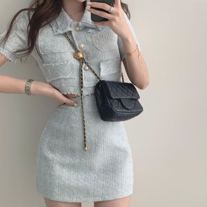 Basic Casual Dresse Summer Two 2 Piece Set Korean Style Elegant Single Breasted Tassel Short Sleeve Tops och High midje Bodycon Mini Kjol 230804