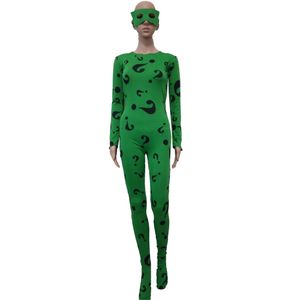 Halloween cosplay Catsuit Costumes for party club wear Women's Full Body Zentai Suit Question mark printing Spandex jumpsuit