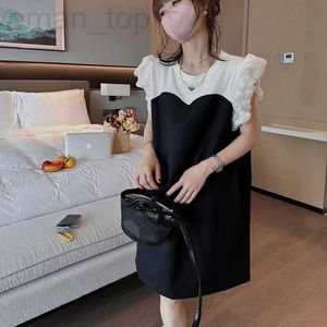 Vestidos casuais básicos designer família P triângulo preto e branco colete combinando cor pequena manga mosca vestido feminino moda meninas gostosas Little MGN3