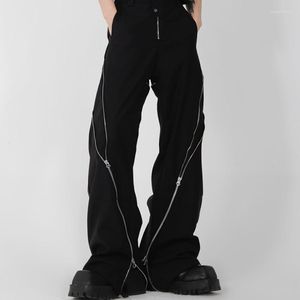 Мужские брюки 2023 модный бренд черный дизайн на молнии щель колокольчики, драпируя прямую повседневную винтаж