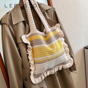 Kvällspåsar Leftside Women Stripe Weave Tyg Shopper Shopping Shopping Bag designer Sticking Handgjorda handväska Big Tote 230804